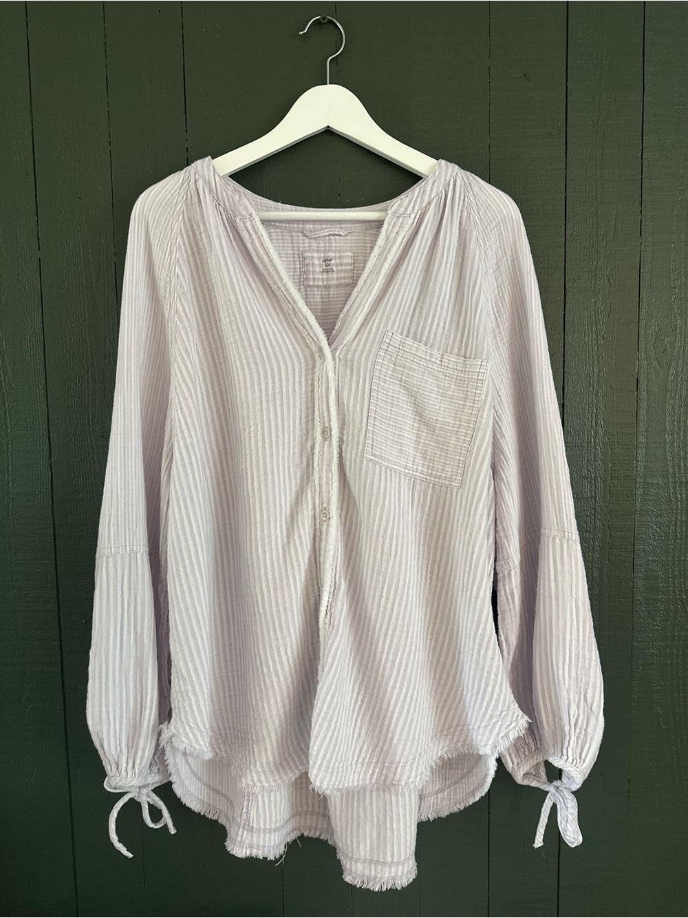 aerie Lavender Striped Tie-Sleeve Button Top